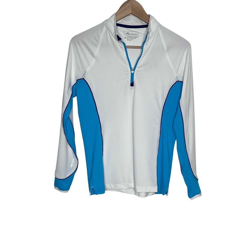 NWT Peter Millar UPF 50+ Sun Shirt XS White Blue Quarter Zip Pullover